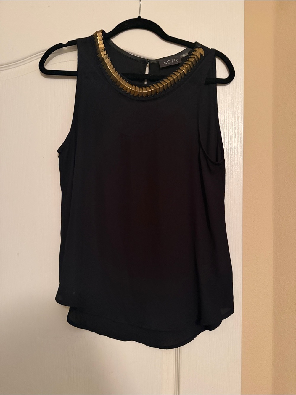 ASTR Black Sleeveless Camisole with Gold Trim Neckline